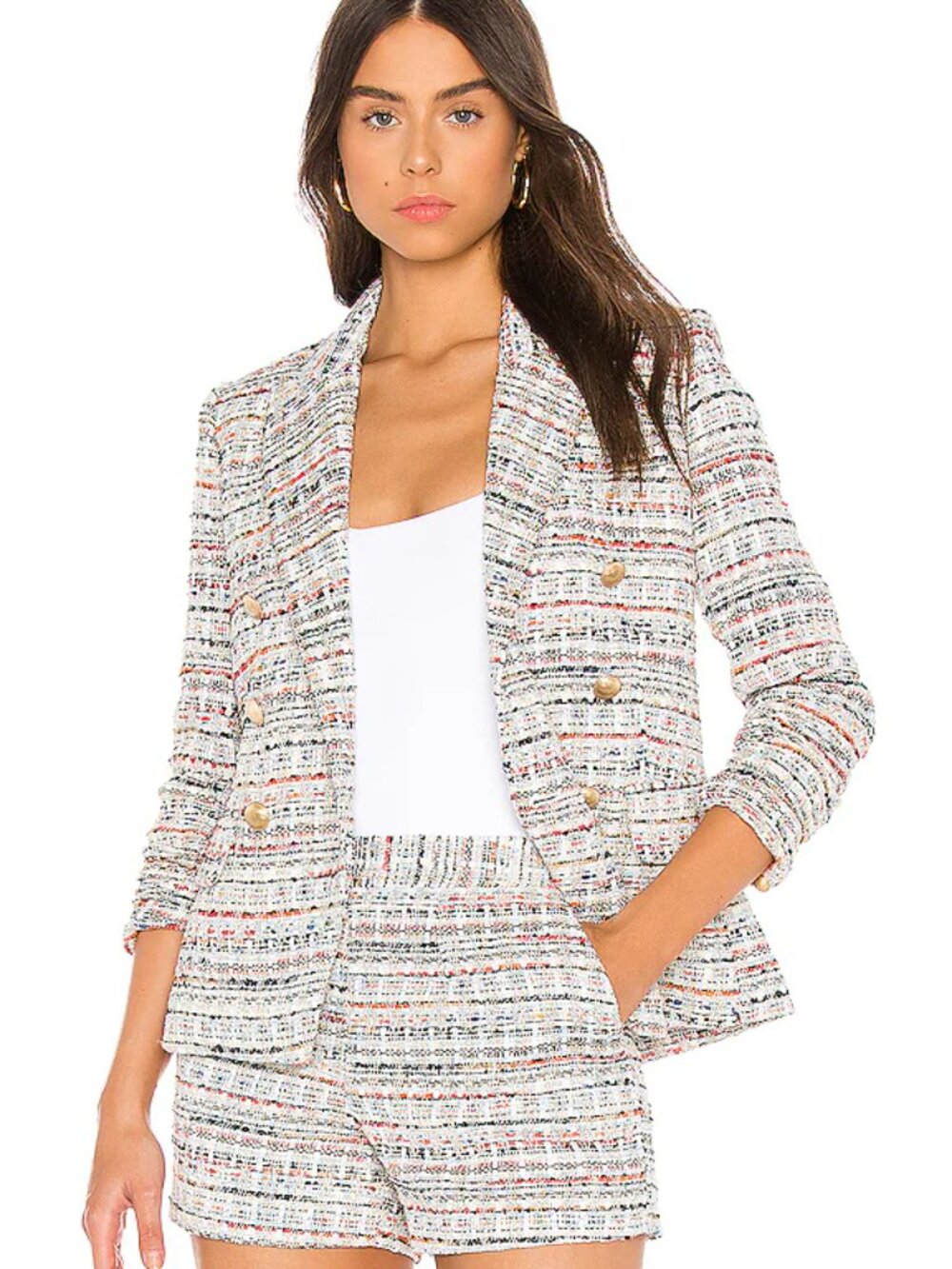 L'AGENCE Kenzie Double Breasted Tweed Blazer – Orange & Blue Multi – Size 4 NWOT - Picture 8 of 8